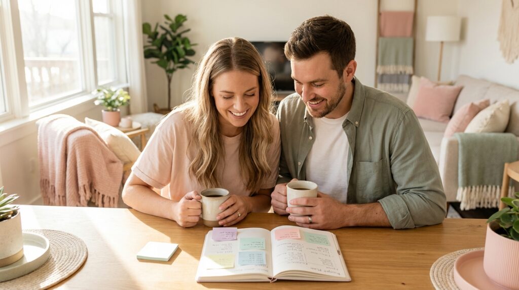 Newlywed budget tips - couple managing finances together