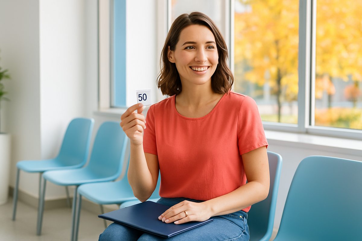 Newlywed woman waiting her turn at the DMV to change her name in Wisconsin